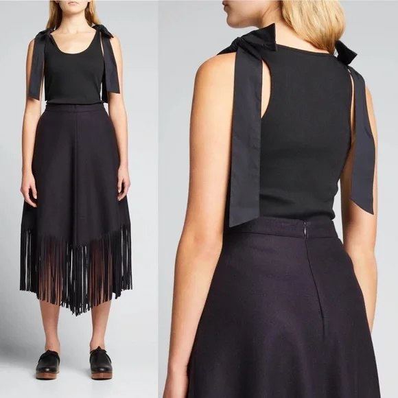 NWT Ulla Johnson Bailey Bow Shoulder Cotton Tank in Noir Black Size Small - Picture 11 of 11